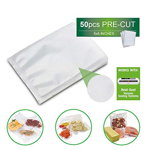 Heavy Duty Vacuum-Sealer Storage-Bags for Food Airtight Food-Saver for Seal a Meal Freezer-Sous Vide Safe 5x8 Inch - 50 Count