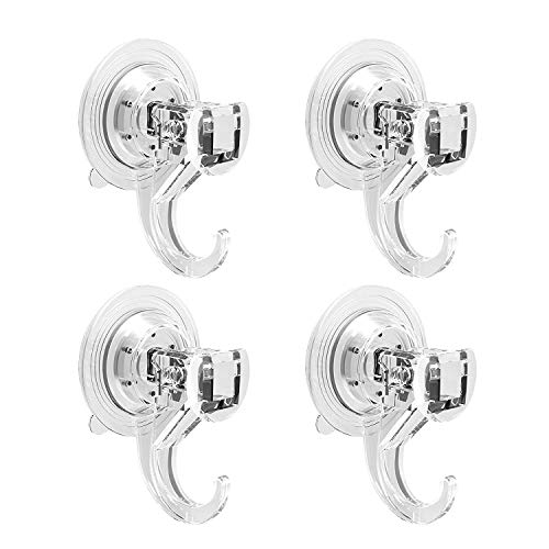 Quntis Suction Cup Hooks 4 Pack Heavy Duty Bathroom Shower Vacuum Home Kitchen Wall Door Suction Hooks Hanger for Towel Loofah Sponge Robe Cloth Wreath Key Bags Clear