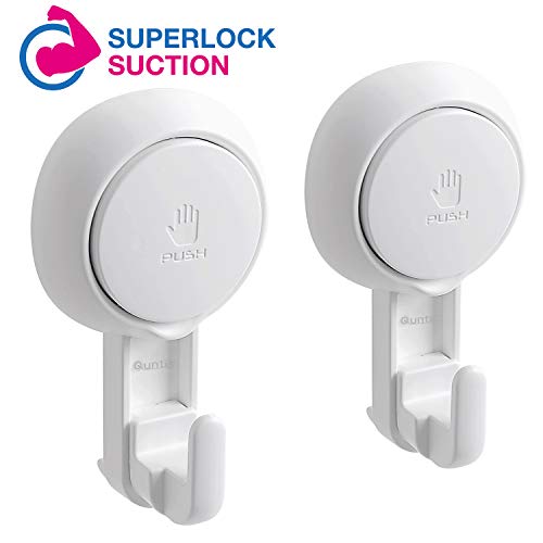 Quntis Suction Cup Hooks for Shower Reusable Shower Suction Cups with Hooks Heavy Duty Vacuum Suction Home Kitchen Bathroom Wall Hooks Hanger for Towel Bathrobe Loofa Washcloth 2 Pack