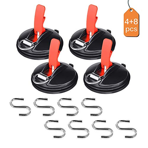Suction Cup Hooks with Suction Cup Holder Heavy Duty Vacuum Suction Cup Anchor Hook Camping Tarp Accessory for Car KitchenBathroom- 4 Pcs