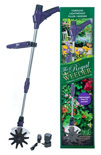The Royal Weeder Lightweight Electric Tiller and Cultivator with Rechargeable Battery and Charger plus Extra Battery