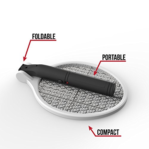 Electric Fly Swatter Fruit Flies Killer Zapper Portable Electronic Bug Mosquito Gnat Racket Executioner Deadly 2300V Insect Stinger Foldable Compact Lightweight 2 Child Pet Safety Features