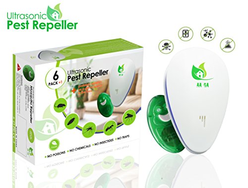 Ultrasonic Pest Repellent Electronic Bug Repeller - Get Rid of Rats Mice Roaches Fleas Mosquitoes Flies and Ants for Pest Control Indoor Outdoor 6-pack plus free portable repeller by AA GA
