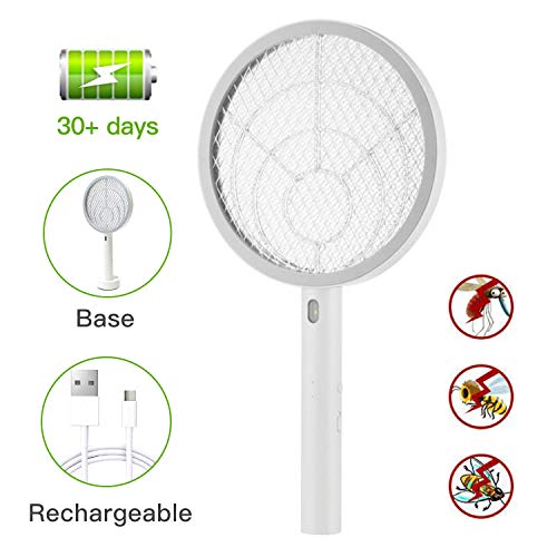 Electric Large Bug Zapper Racket Mosquito killer Fruit Fly Swatter Zap Pest Control USB Rechargeable LED Lighting Removable flashlight Unique 3 Layer Safety Mesh Safe to Touch