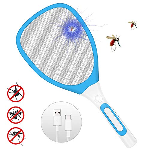 SZLTDQBSHD USB Rechargeable Electric Mosquito Swatter 400mAh Large Capacity Battery Three-Layer Large Mesh Surface Powerful Fly Swatter Illumination Blue