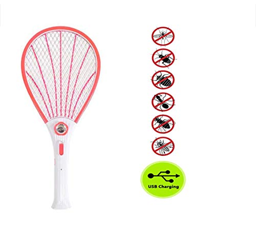 ZXZV Charging Mode with Led Electric Mosquito SwatterThree Floors Large Mesh Surface Fly SwatterHand Held Fly Swatter for Indoor and Outdoor Use PestRed  5021cm