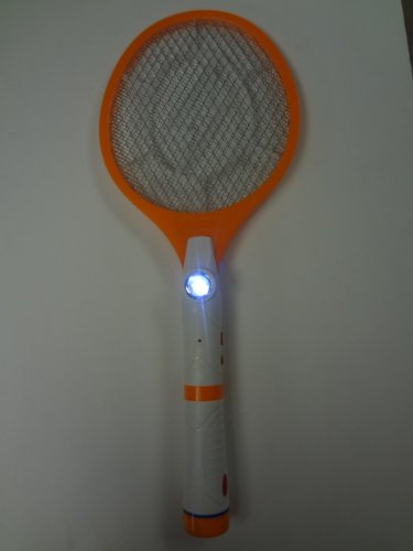 Electronic Bug Zapper Racket Orange White with Built in Flashlight