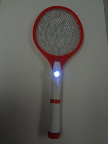 Electronic Bug Zapper Racket Red White with Built in Flashlight