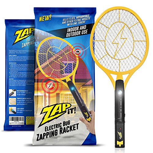 Zap-It 2000 Volt 3-Layer Mesh USB Rechargeable Electric Bug Zapper Racket with LED Light