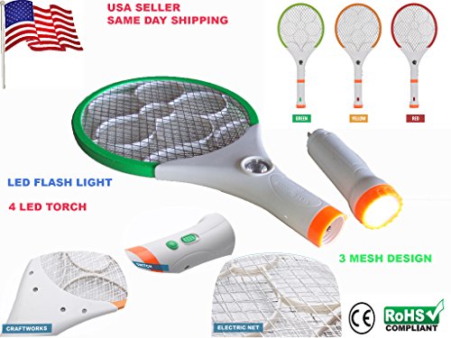 Rechargeable Mosquito Zapper Bug Swatter with LED and Torch Insect Repellant Handheld Racket