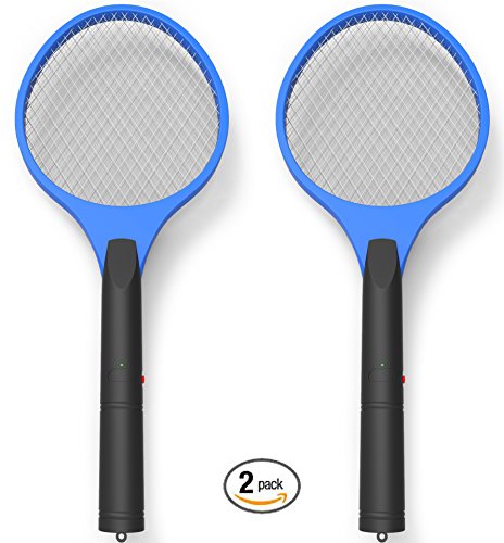 Electric Bug Zapper Miatec Fly Swatter Racket Mosquito Zapper Best for Indoor and Outdoor Trap and Zap Pest Control Killer 2 Pack Blue