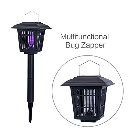 YIER Solar-Powered Outdoor Insect Killer  Bug Zapper  Mosquito Killer- Hang or Stick in the Ground - Dual Modes - Bug Zapper Garden Light Function