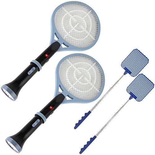 Bug Zapper Electric Mosquito Racket With Built In Flashlight Including Fly Swatter