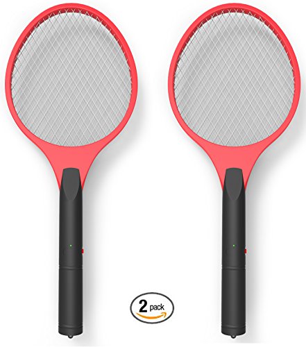 Electric Bug Zapper Miatec Fly Swatter Racket Mosquito Zapper Best for Indoor and Outdoor Trap and Zap Pest Control Killer 2 Pack Red