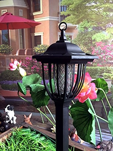 Solar Powered Electric Bug Light Zapper- Outdoor Cordless Flying Insect Killer- 8 Hour Operation- Beautiful Garden Lamp- Portable LED Machine- Best Stinger for Mosquitoes Moths Flies More Black