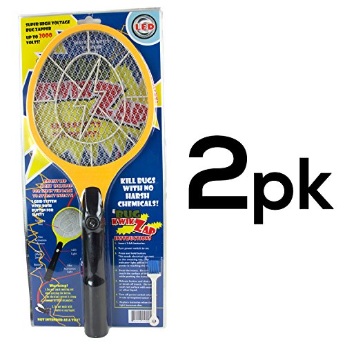 2PK - Electric Bug Zapper Racket and Fly Swatter Mosquito Killer and LED Light to Attract Mosquitoes - Get Rid of Insects - Electrostatic Absorption Technology Works on Mosquitoes Flies Moths Spiders and Wasps but Very Safe for Humans