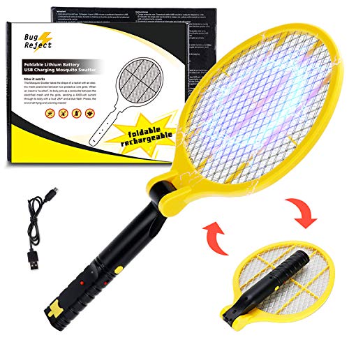 Nobite Fly Killer Bug Zapper Rechargeable Foldable Swatter - Portable Mosquito Killer - High Voltage Handheld Pest Controller - LED Flashlight 3-Layer Safety Mesh for OutdoorIndoorTravelCamping