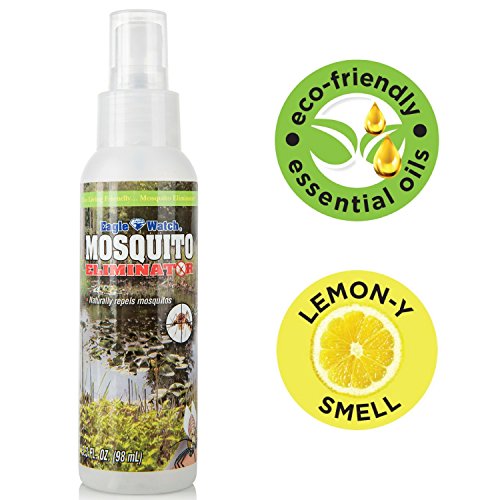 All Natural Mosquito Repellent - Non-Toxic Bug Spray - DEET Free Lemongrass Essential Oils Formula - Great for Outdoors Yard Adults Kids Babies Pets - Eagle Watch Mosquito Killer 33oz