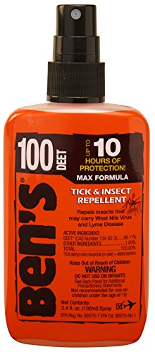 Bens 100 DEET Mosquito Tick and Insect Repellent Pump Spray Repel Insects Maximum Long Lasting Bug Protection Fragrance Free TSA Approved Airplane Travel Size Best Full Coverage 34oz