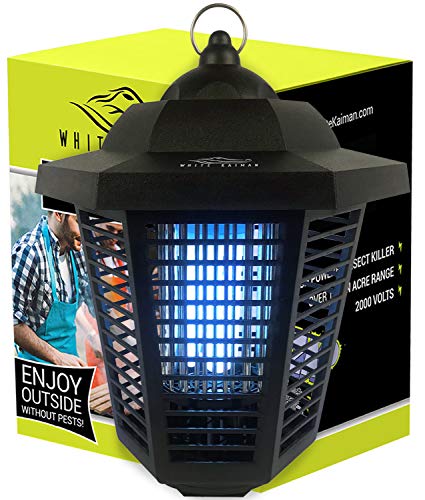White Kaiman Electric Bug Zapper Outdoor Mosquito Lamp - High Powered 2000 Volt Grid 20W UV Tube Insect Attracting Mosquitoes ~ Killer Waterproof Bug Zapper