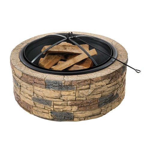 Sun Joe SJFP35-STN Cast Stone Fire Pit 35-Inch