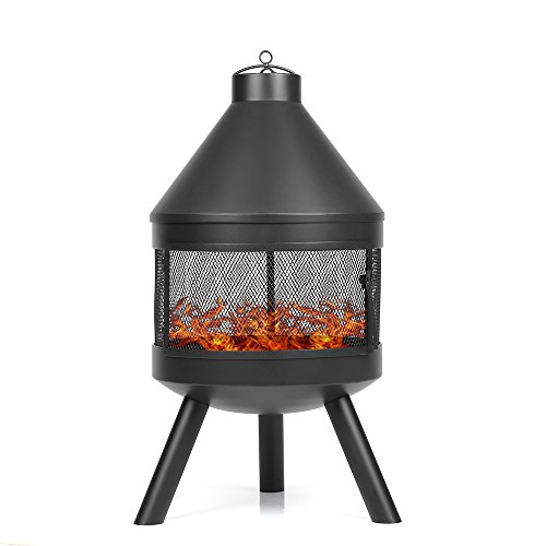 IKAYAA  Outdoor Fire Pit Metal Garden Fireplace Chimney Style 600 â„ƒ Heat-Resistant with Poker