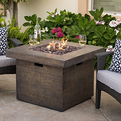 Outdoor Natural Wood Finish Square Liquid Propane Fire Pit