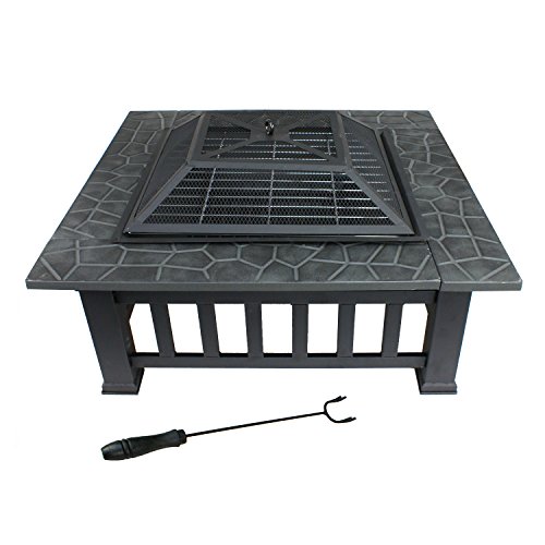 32 Metal Firepit Outdoor Backyard Patio Garden Square Stove Fireplace with Free Protective Cover Poker