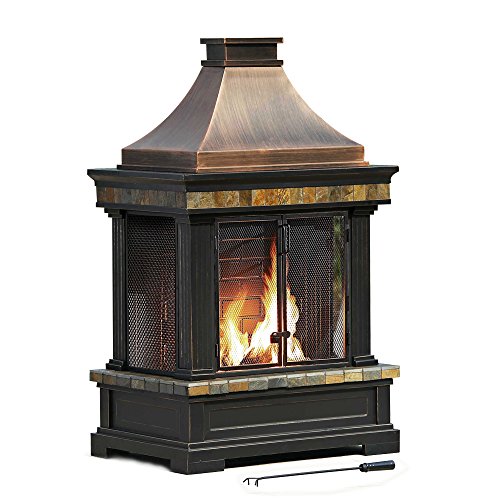 Sunjoy L-of082pst-3 Dixon 56" Steel And Slate Outdoor Fireplace