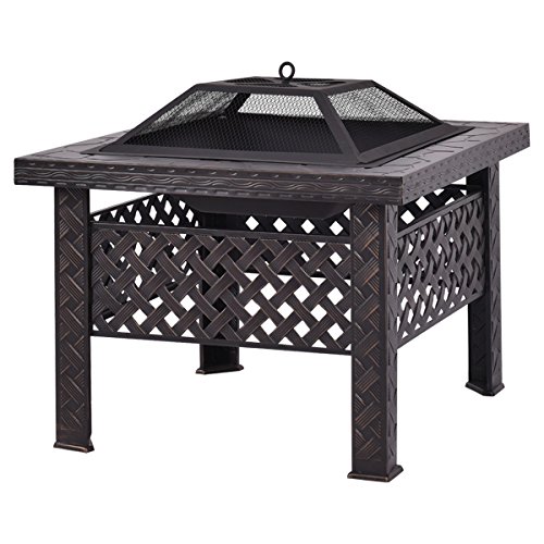 Giantex 26 Outdoor Metal Firepit Backyard Patio Garden Square Stove Fire Pit With Poker Square