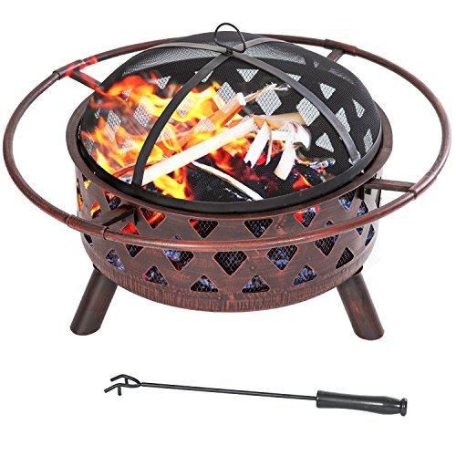 Merax Patio Outdoor Metal Fire Pit Fire Bowl with Poker and Handles Black