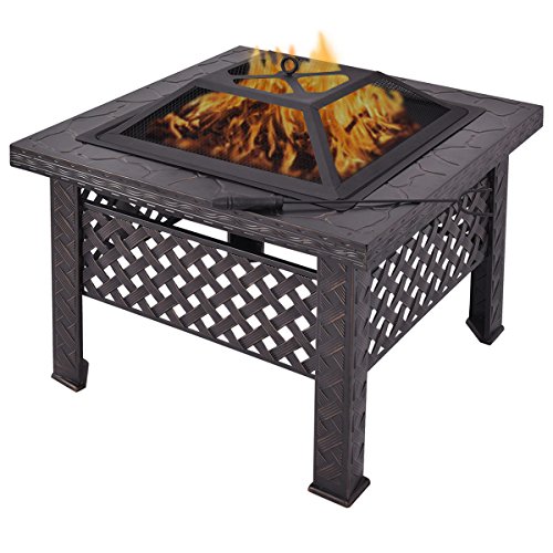 NEW 26 Outdoor Metal Firepit Backyard Patio Garden Square Stove Fire Pit With Poker