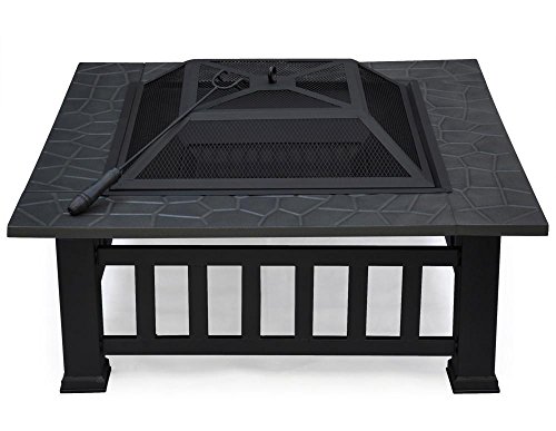 Yaheetech 32 Square Metal Fire Pit Outdoor Patio Garden Firepit Bonfire Heater Brazier