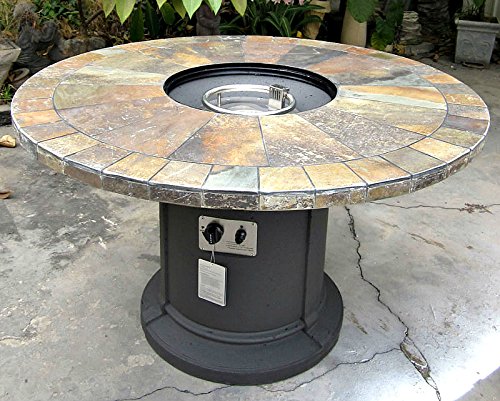 Gas Fireplace Fire Pit Outdoor Natural Slate 48 Table Patio Deck Propane Line or Tank 50000 BTU Gray Base