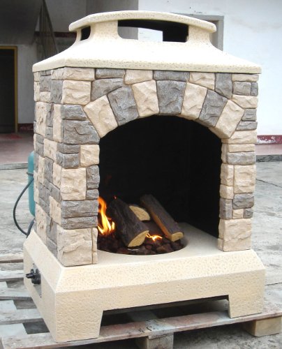 Gas Fireplace Fire Pit Outdoor Tuscan Style Stone with Fire Logs 44H x 34W - Patio Deck - Propane Line or Tank - 50000 BTU - Model SD6216A-sds