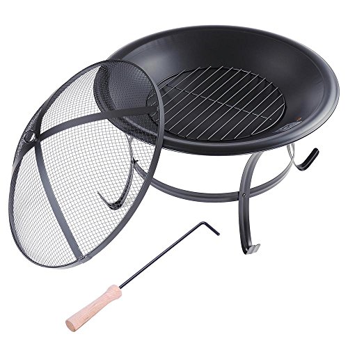 Yescom 22&quot Round Stylish Backyard Fire Pit Outdoor Patio Grill Heater Brazier W Mesh Cover Bowl Poker