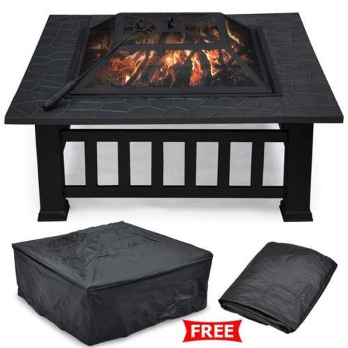 32 Outdoor Garden Fire Pit BBQ Grill Brazier Square Stove Patio Heater Firepit