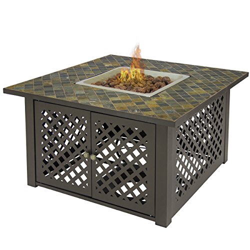 Best Choice Products Gas Outdoor Fire Pit Table Fire Bowl With Cover Slatemarble Garden Patio Heater