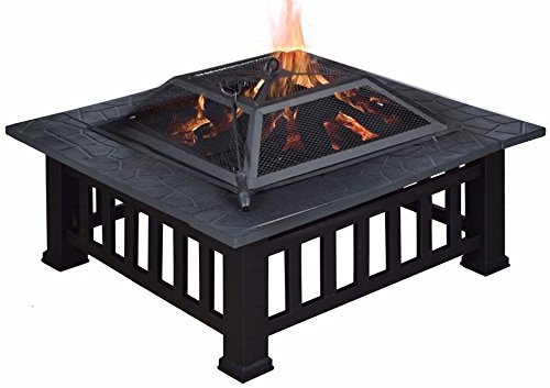 GHP 32 Outdoor Metal Square Stove BackyardPatioGarden Firepit w Cover