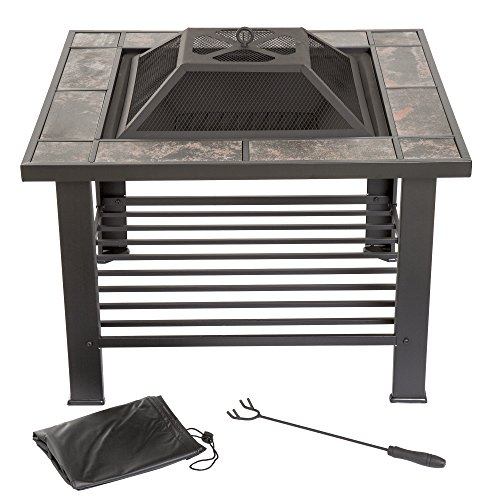 Pure Garden 50-104 30" Square Fire Pit And Table With Cover, Black