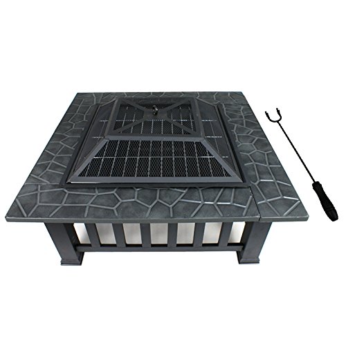 Super Deal Fire Pit Outdoor 32 Metal Fire Pit Brazier Table Patio Heater Stove Backyard Patio Garden Square Stove Fire Pit WCover Black 1
