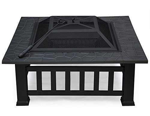 Topeakmart Garden Metal Fire Pit Brazier Square Table Patio Heater Stove With Rain&ampdust Protective Cover