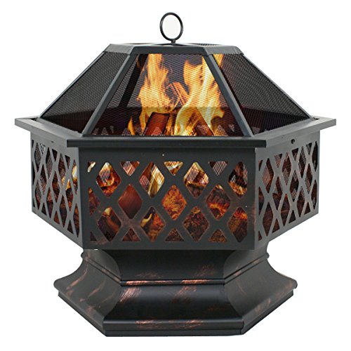 Zeny Fire Pit Hex Shaped Fireplace Outdoor Home Garden Backyard Firepit,oil Rubbed Bronze (bronze)