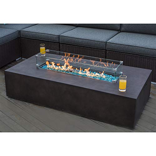 COSIEST Outdoor Propane Fire Pit Table 56-inch x 28-inch Rectangle Bronze Compact Concrete-Like Finish 60000 BTUWind Guard Tank Outside Free Lava Rocks Fits 20gal Tank Outside Raincover
