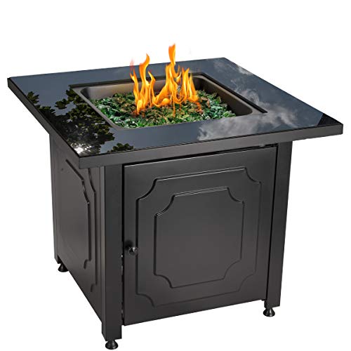 Endless Summer 30 Outdoor Propane Gas Black Glass Top Fire Pit Green Fire Glass