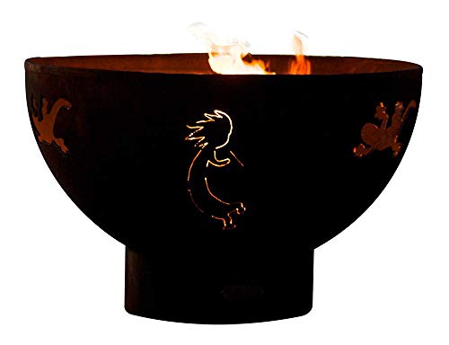 Fire Pit Arts Outdoor Propane Fire Pit - Kokopelli - Gas Fire Pit Steel Bowl Includes Brass Burner Lava Rock Flex Line Kit and Plate