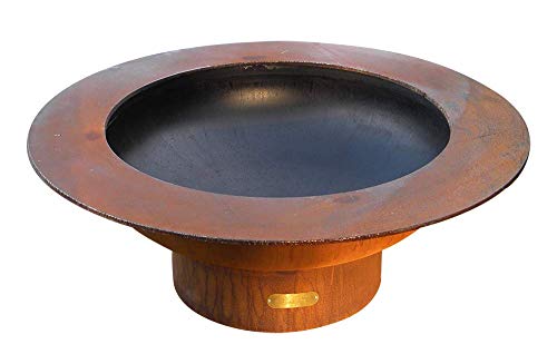 Fire Pit Arts Outdoor Propane Fire Pit - Magnum with Lid - Match Lit Gas Fire Pit Steel Bowl Includes Brass Burner Lava Rock Flex Line Kit and Plate