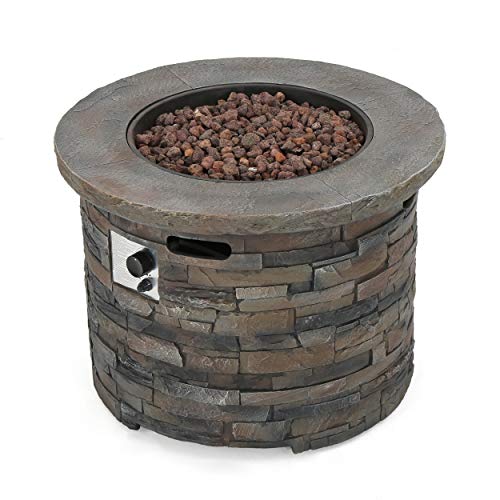 GDFStudio Stonecrest Patio Furniture ~ Outdoor Propane Gas Fire Pit 40000BTU TableGrey StoneRound