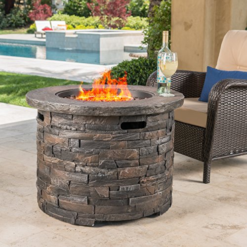 Stonecrest Patio Furniture ~ Outdoor Propane Gas Fire Pit 40000BTU TableGrey StoneRound