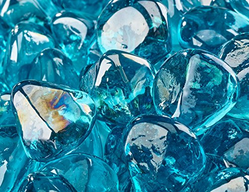1 Diamond Shaped Fire Glass for Indoor or Outdoor Fire Pit or Fireplace 10 Pounds Tahitian Blue